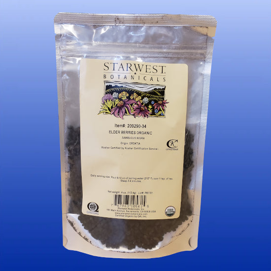 Elder Berries Organic Dried 4 Ounces-Bulk Herb-Starwest Botanicals-Castle Remedies