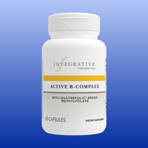 Bottle of Integrative Therapeutics Active B-Complex with Quatrefolic brand methylfolate dietary supplement capsules