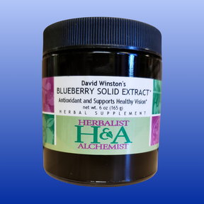 David Winston’s Blueberry Solid Extract 6 oz jar, antioxidant supplement supporting healthy vision in dark container