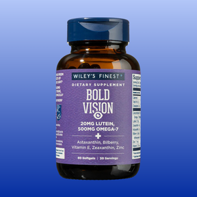 Bottle of Bold Vision Proactive dietary supplement softgels with lutein and omega-7 for eye health support