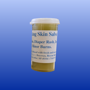 Container of Bronwen's Soothing Salve herbal balm for skin irritation, diaper rash, insect bites, and minor burns.