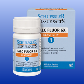 Calc Fluor 6X homeopathic tablets for elasticity, supports hemorrhoids, varicose veins, cracked skin, strained ligaments, muscles, joints.