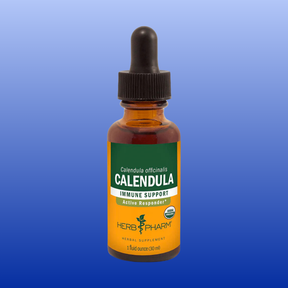 Herb Pharm Calendula 1 oz tincture for immune support made from organic Calendula officinalis flowers in amber dropper bottle