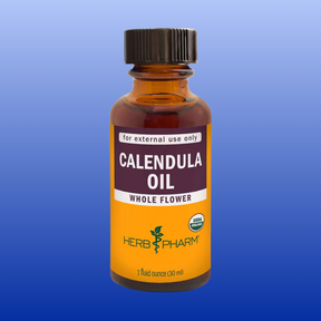 1 fluid ounce bottle of Herb Pharm Calendula Oil prepared from whole flowers for topical use