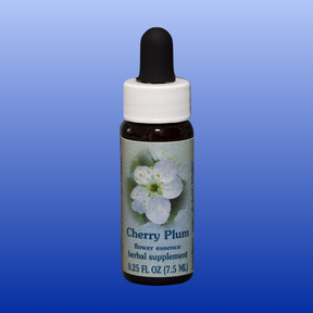 Cherry Plum Flower Essence 0.25 oz bottle with white flower label, herbal supplement for spiritual balance and stress relief
