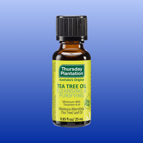 Bottle of Thursday Plantation Tea Tree Oil 25 mL, 100% pure natural antiseptic for skin cleansing and purifying.