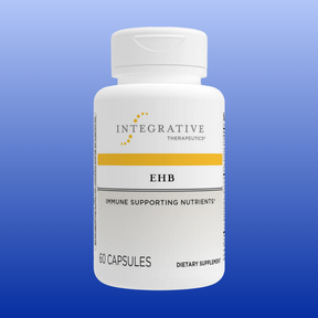 Bottle of Integrative Therapeutics EHB immune support supplement with 60 capsules on a blue gradient background