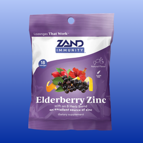 Zand Elderberry Zinc cough drops pouch with 18 lozenges, natural flavor, gluten-free, immune support supplement.
