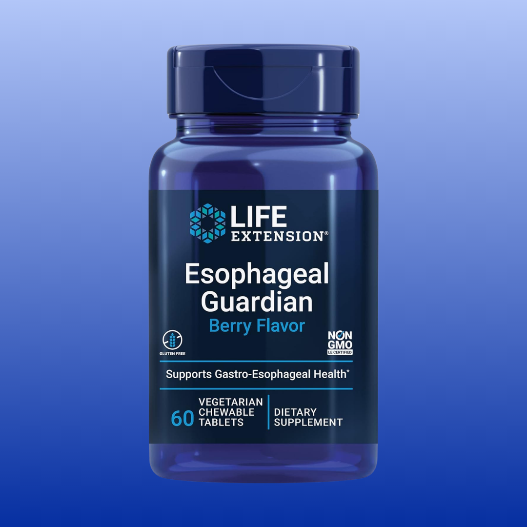 Life Extension Esophageal Guardian supplement bottle on a blue background