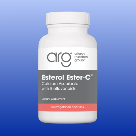 Bottle of Esterol Ester-C calcium ascorbate dietary supplement with bioflavonoids and 100 vegetarian capsules