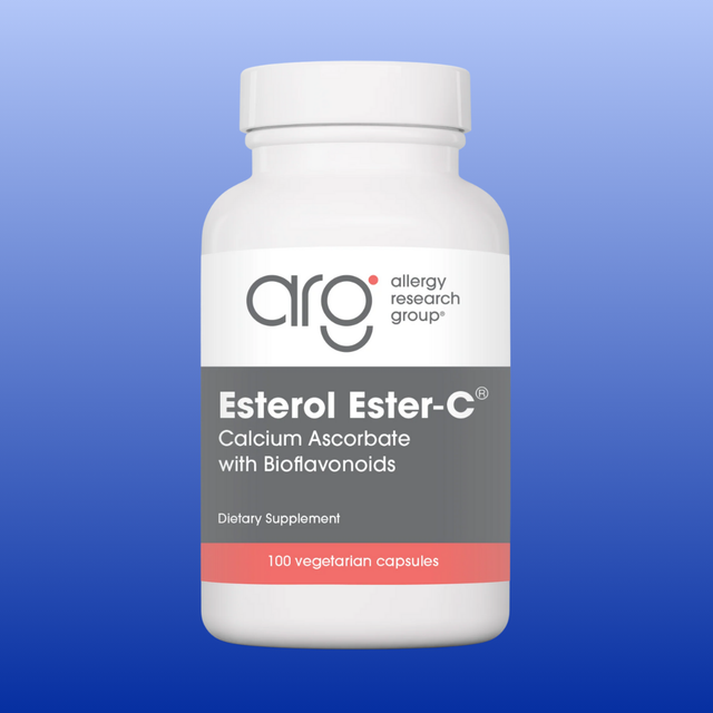 Bottle of Esterol Ester-C calcium ascorbate dietary supplement with bioflavonoids and 100 vegetarian capsules