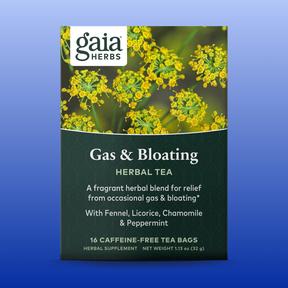 Gaia Herbs Gas & Bloating Herbal Tea with fennel, licorice, chamomile, peppermint, 16 caffeine-free tea bags