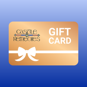 Castle Remedies online gift card with white bow on orange background for website purchases only