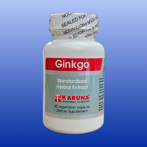 Bottle of Ginkgo standardized herbal extract with 60 vegetarian capsules for memory and cognitive support