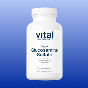 Bottle of Vital Nutrients Vegan Glucosamine Sulfate dietary supplement with 120 vegan capsules for joint health