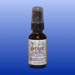 Grace Flourish Spray 1 oz bottle with white lilies, flower essence and herbal supplement for feminine soul connection