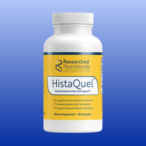 HistaQuel dietary supplement bottle with 120 capsules for healthy mast cell support and normal histamine production