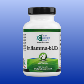 Bottle of Inflamma-bLOX dietary supplement with 120 capsules for inflammation support and digestive health.