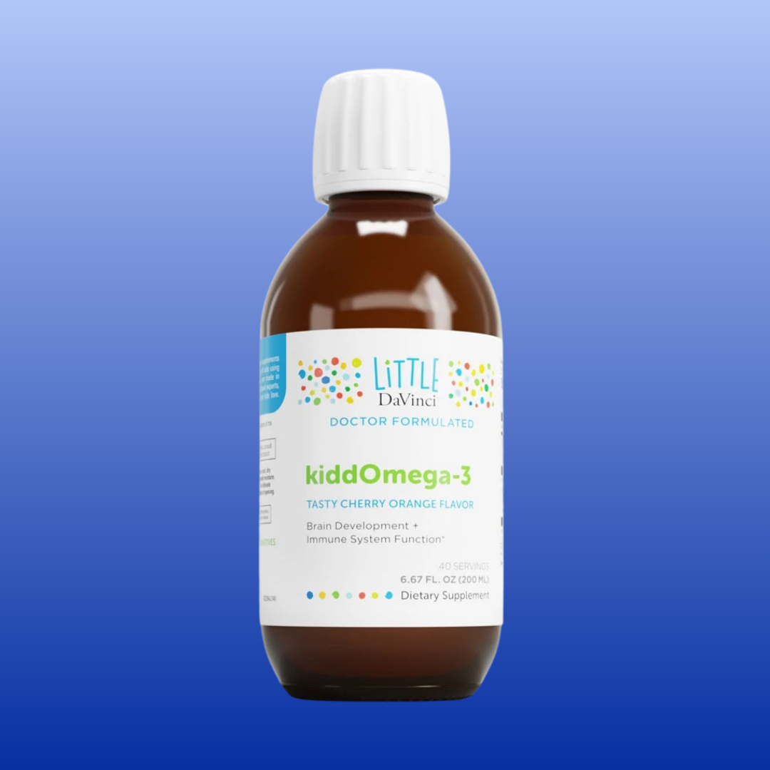 kiddOmega-3 liquid fish oil 200 mL bottle with cherry orange flavor for children’s brain and immune support