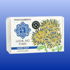 Look No X Ma bar soap by Four Elements with yellow floral design, gentle hand soap for sensitive and eczema-prone skin.