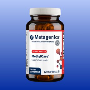 Metagenics MethylCare dietary supplement bottle with 120 capsules supporting heart and vascular health