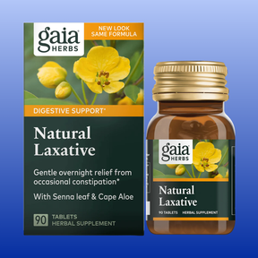 Gaia Herbs Natural Laxative 90 tablets for gentle overnight relief from occasional constipation with senna leaf and aloe