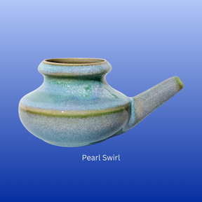 Hand-fired ceramic neti pot in pearl swirl color for nasal rinse and sinus health relief