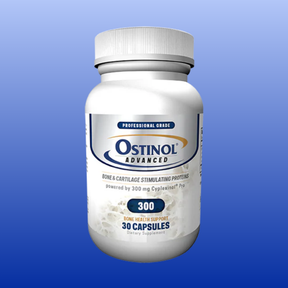 Ostinol Advanced 300mg bottle with 30 capsules for bone and joint health support and cartilage stimulation.