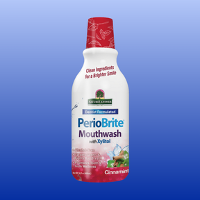 PerioBrite Natural Mouthwash Cinnamint with Xylitol bottle, herbal, dentist formulated, alcohol-free for fresh breath and gum health