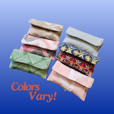 Assorted colorful textile emergency pouch kits for first aid and homeopathic remedies, compact for travel and purse storage