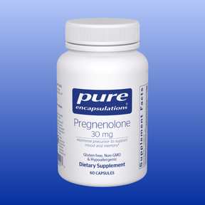 Pure Encapsulations Pregnenolone 30 mg dietary supplement bottle with 60 capsules for mood and memory support