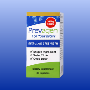 Prevagen dietary supplement box showing 30 capsules for brain health with unique ingredient and once daily dosage