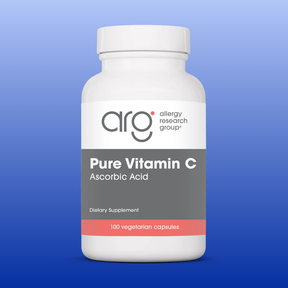 Bottle of Allergy Research Group Pure Vitamin C ascorbic acid dietary supplement with 100 vegetarian capsules