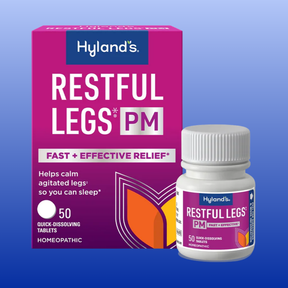 Hyland's Restful Legs PM 50 quick-dissolving homeopathic tablets for fast, effective restless legs relief at night