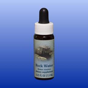 Rock Water Flower Essence 0.25 oz bottle with dropper, dietary supplement for flexibility and spontaneity.