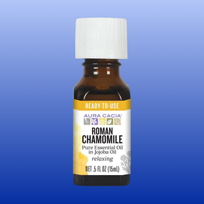 Aura Cacia Roman Chamomile pure essential oil in jojoba oil 0.5 oz bottle for relaxing aromatherapy use