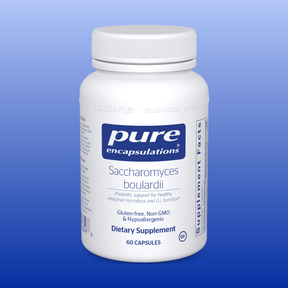 Pure Encapsulations Saccharomyces Boulardii probiotic supplement bottle with 60 capsules for gut health and digestion support