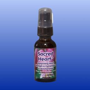 Sacred Heart Flourish Spray 1 oz brown bottle with purple label for heart strength and compassion in relationships