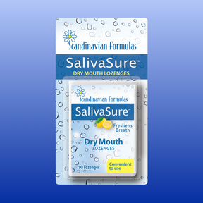 SalivaSure dry mouth lozenges in a pocket-size flip-top box, freshens breath and moisturizes mouth