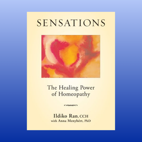 Cover of Sensations The Healing Power of Homeopathy by Ildiko Ran and Anna Menyhert showing abstract art in red and orange tones