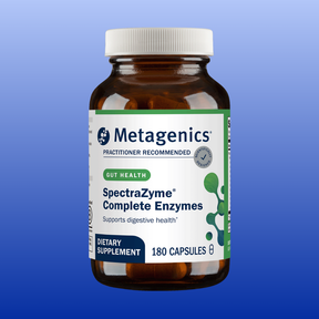 Bottle of Metagenics SpectraZyme Complete Enzymes dietary supplement with 180 capsules for digestive health support