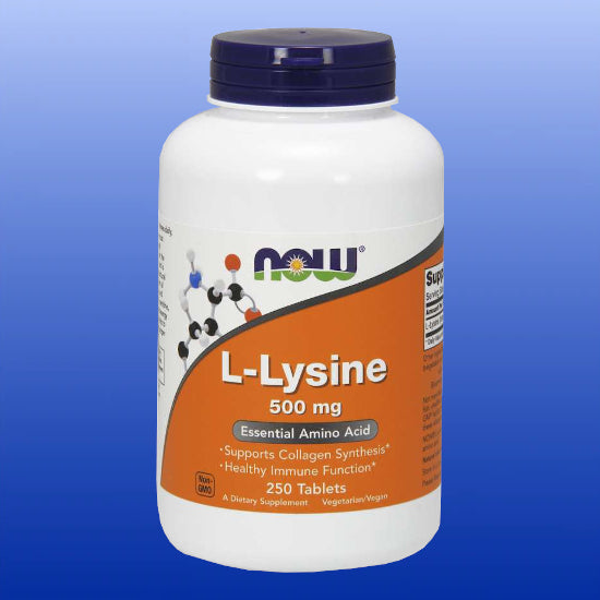 L-Lysine 500 mg 100 or 250 Tablets-Amino Acids-Now Products-250 Tablets-Castle Remedies