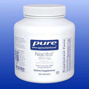 Pure Encapsulations Niacitol 650 mg dietary supplement bottle with 180 capsules for vitamin B3 support
